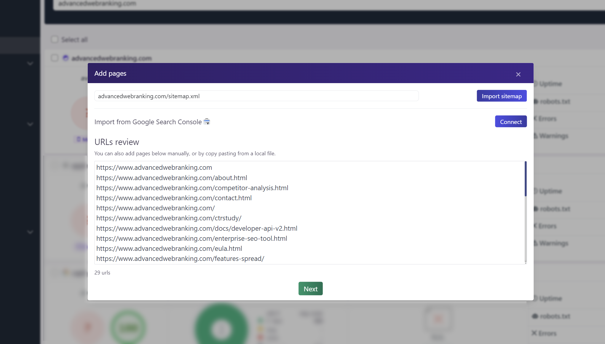 Importing sitemap in Wattspeed