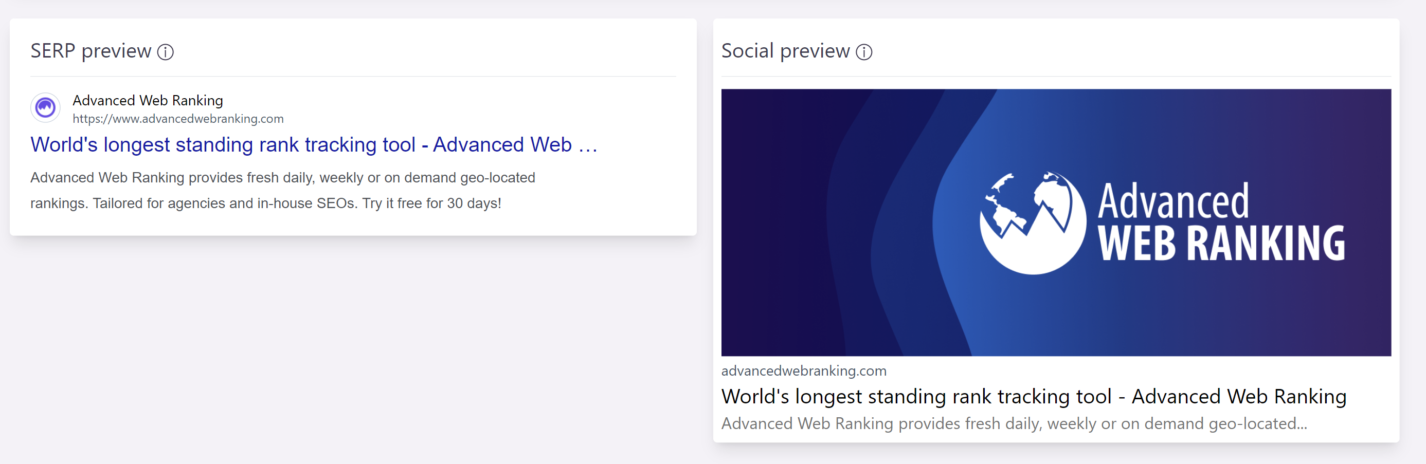 SERP and Social preview in Wattspeed